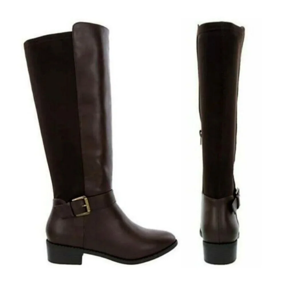 Rampage Women's Ram-Ivey Tall Riding Faux Leather Boots Dark Brown Size 6.5M - Picture 1 of 9